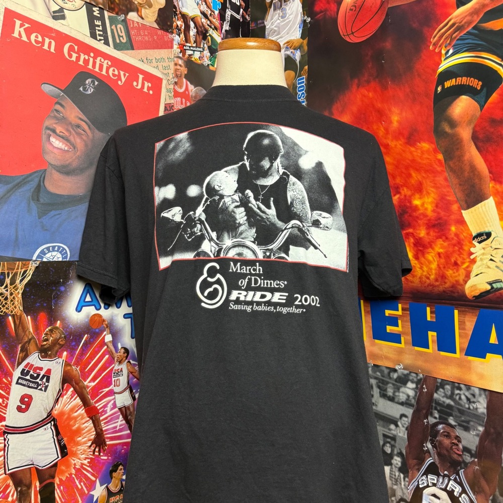 Vintage 2002 March of Dimes Ride‎ T Shirt Black Mens Motorcycle Charity Sz Large